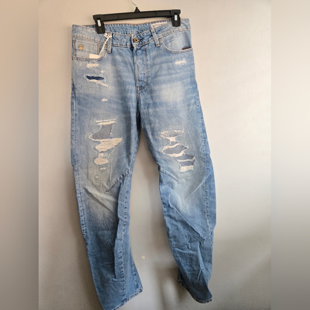 G-Star• NWT Raw Men's 3D Relaxed Tapered Light Blue Distressed Jeans. Sz 30/32
